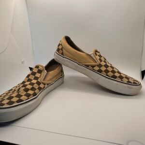 Vans Checkerboard Slip On Casual Shoes Tan Brown Mens Size 8 Skateboard Beach